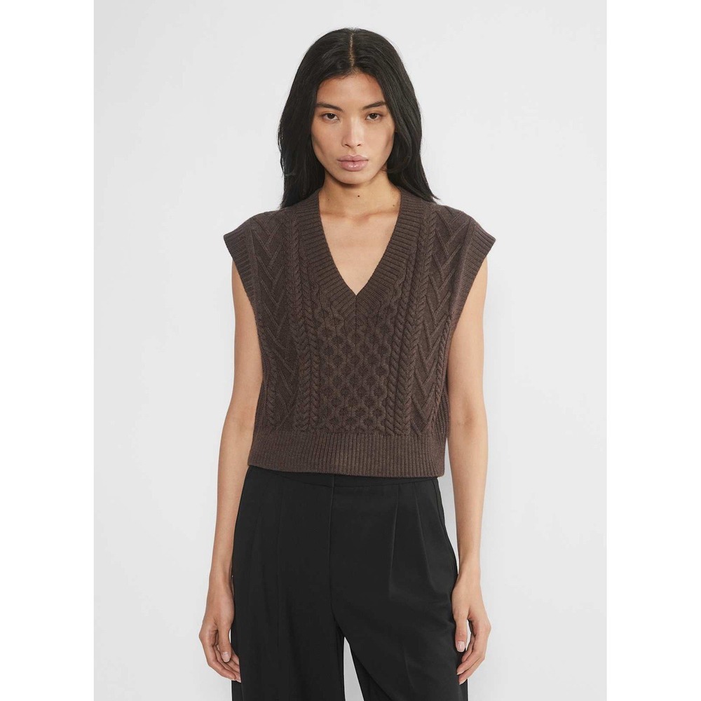 Aritzia Babaton Emporia Cable Knit Merino Wool Sweater Vest Brown Size L EUC